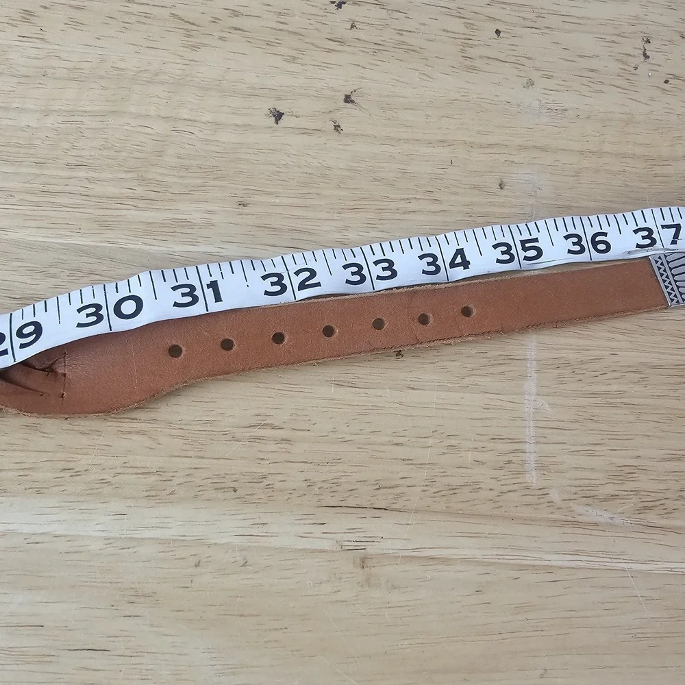 Woven Leather Belt Women's Size Small Tan Silver Buckle‎ Accent Western